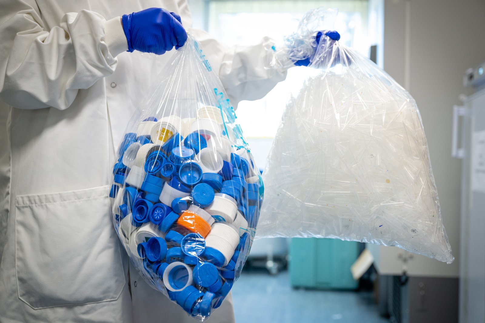 Collected laboratory plastics ready to be recycled