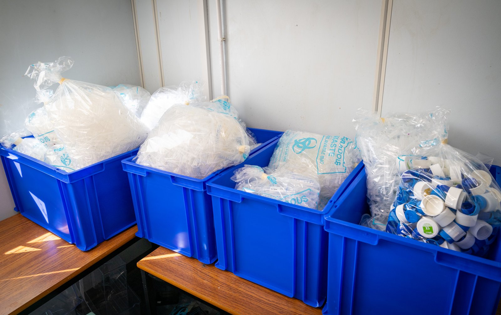 Single-use laboratory plastic waste collected for recycling